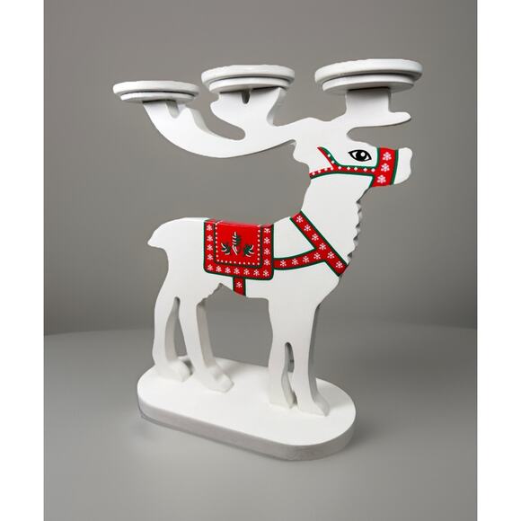 Partylite Alpine Chalet Tealight Candle Holder Wood Reindeer Nordic Candelbra - Picture 1 of 7